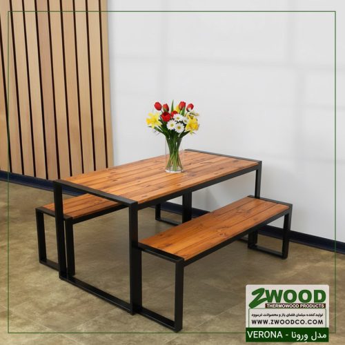 میز و نیمکت چوبی فلزی ورونا