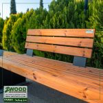 نیمکت چوبی فلزی و سطل زباله پارکی